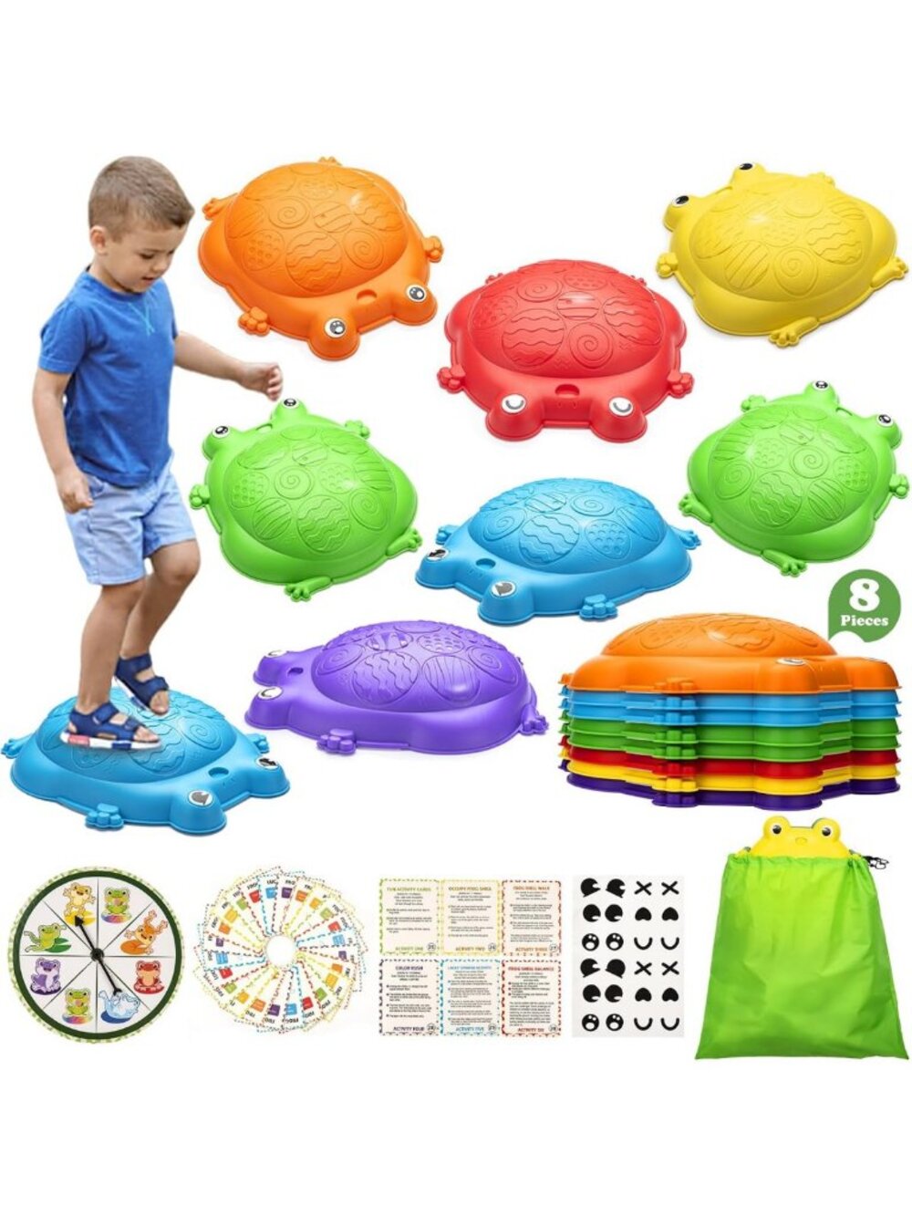 8 Pcs Frog Balance Stepping Stones - Outdoor Sensory Toy for Toddlers 3-8